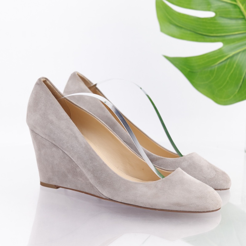 J Crew Womens Martina Pump Size 9 Taupe Gray Suede Wedge Heel Comfort Dress Shoe